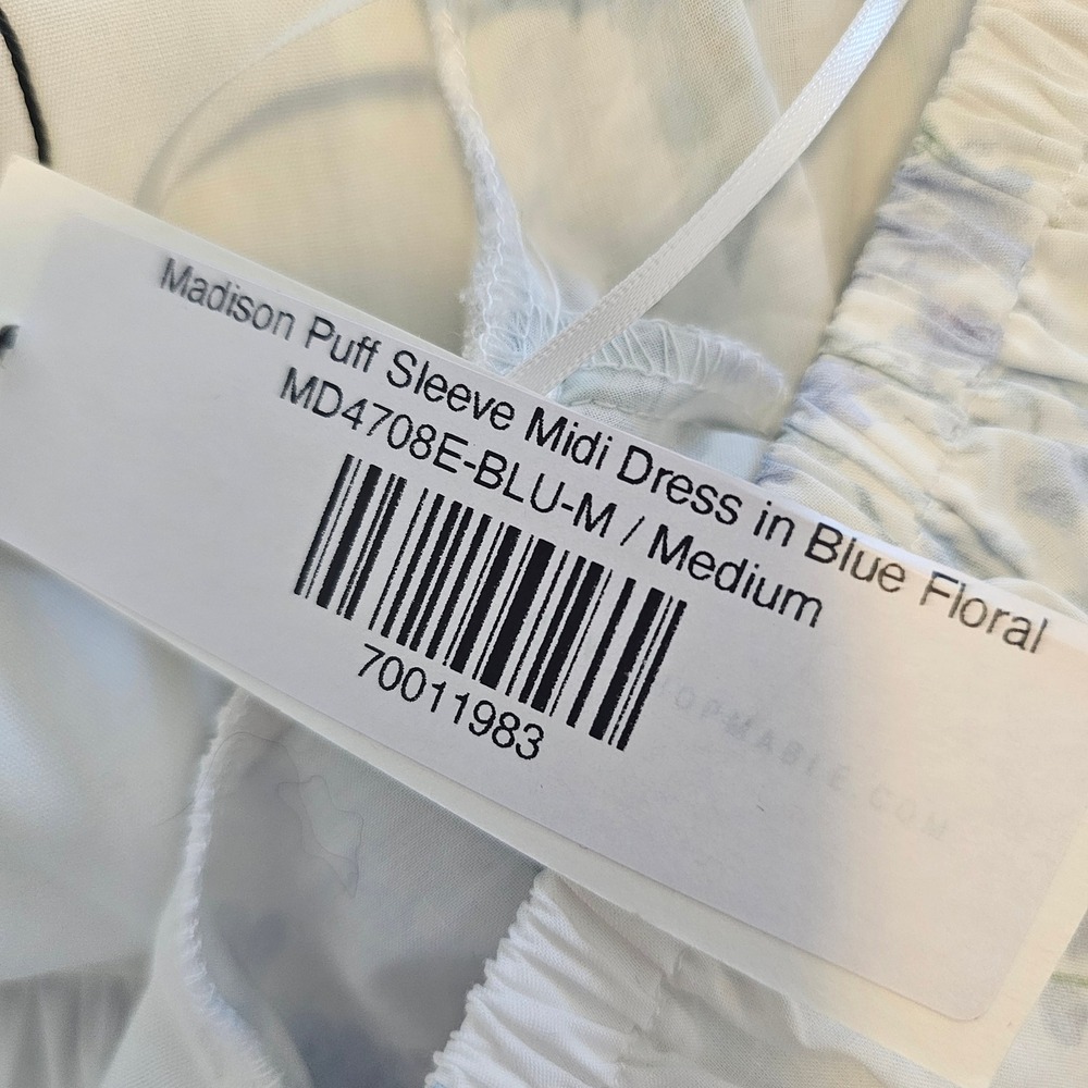 Mable NWT midi blue white floral dress medium cottage core fairy core - Picture 11 of 11